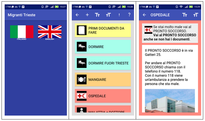 Screenshots app migranti Kapamo