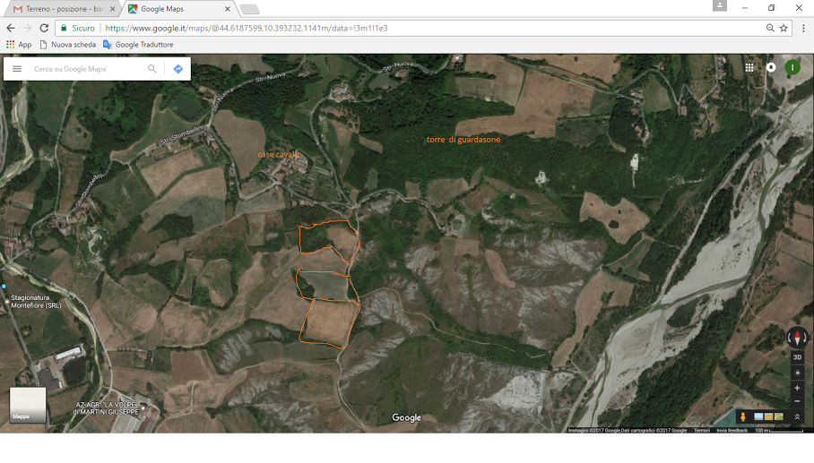 Qui la foto dei terreni che vorrei acquistare: sono quasi un ettaro in totale e si trovano a Traversetolo