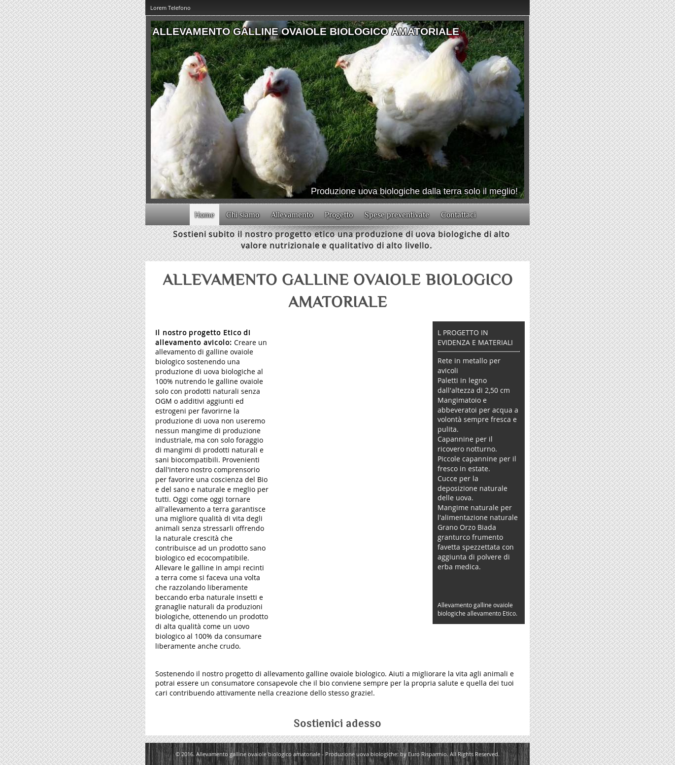 Sostieni il progetto allevamento galline ovaiole biologiche al 100% blocca il prezzo per i tuoi acquisti futuri di uova bio a € 0,35 cadauno.
