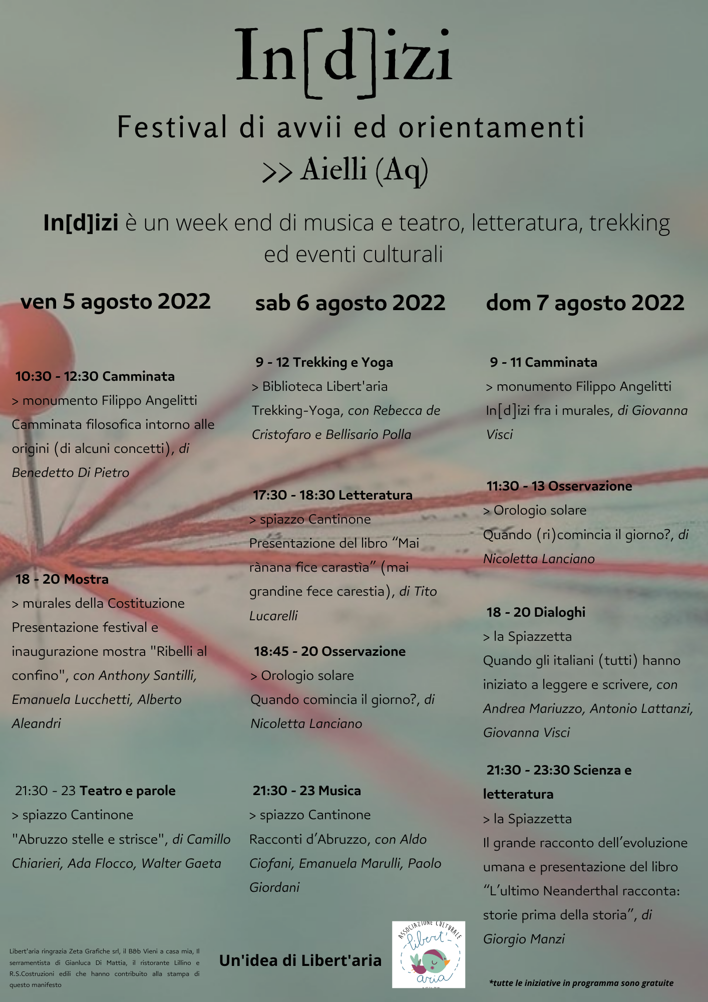 In[d]izi - Festival di avvii ed orientamenti 
5-7 agosto 2022 Aielli [Aq]