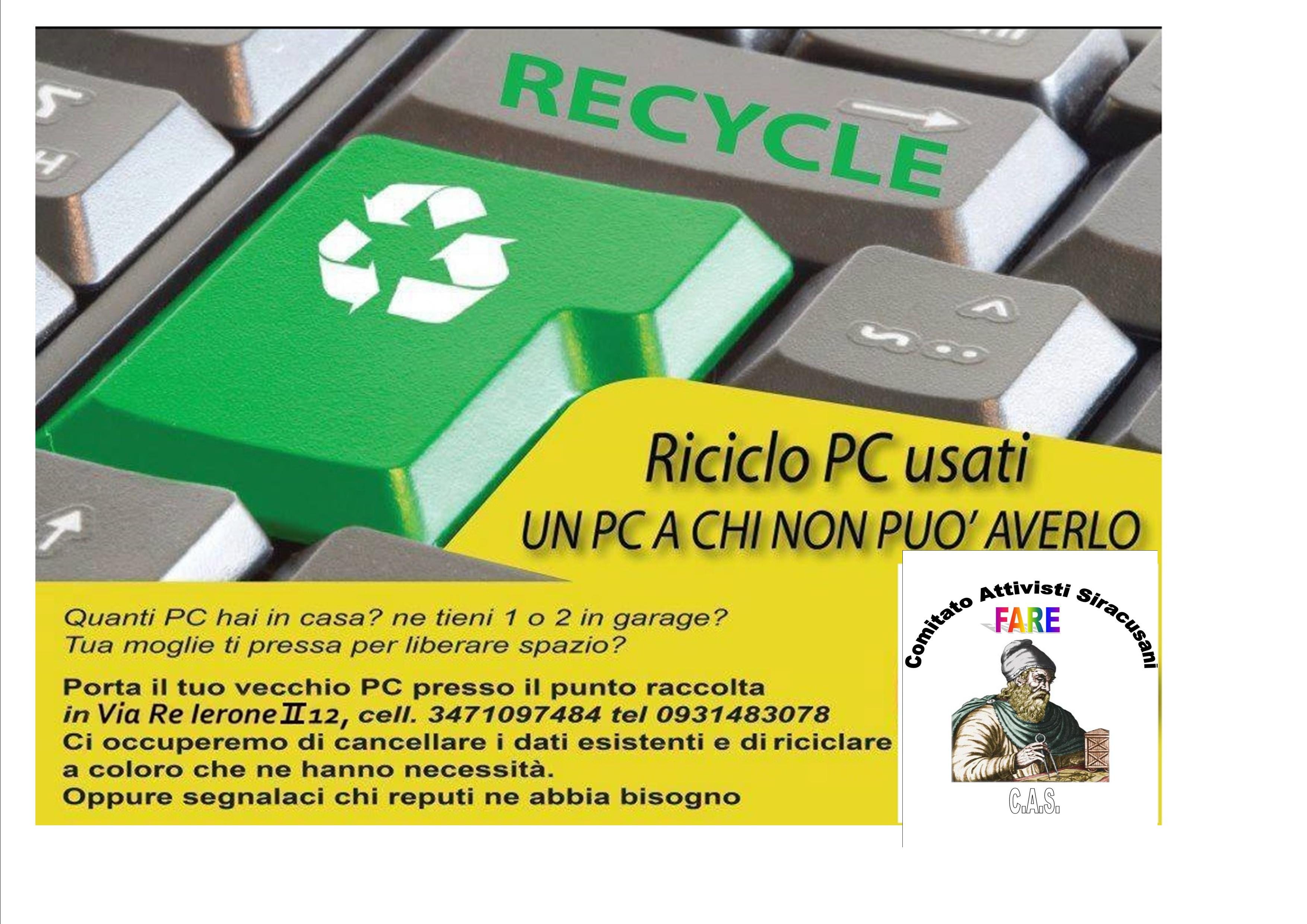 Riciclo Computer Usati per Famiglie Bisognose