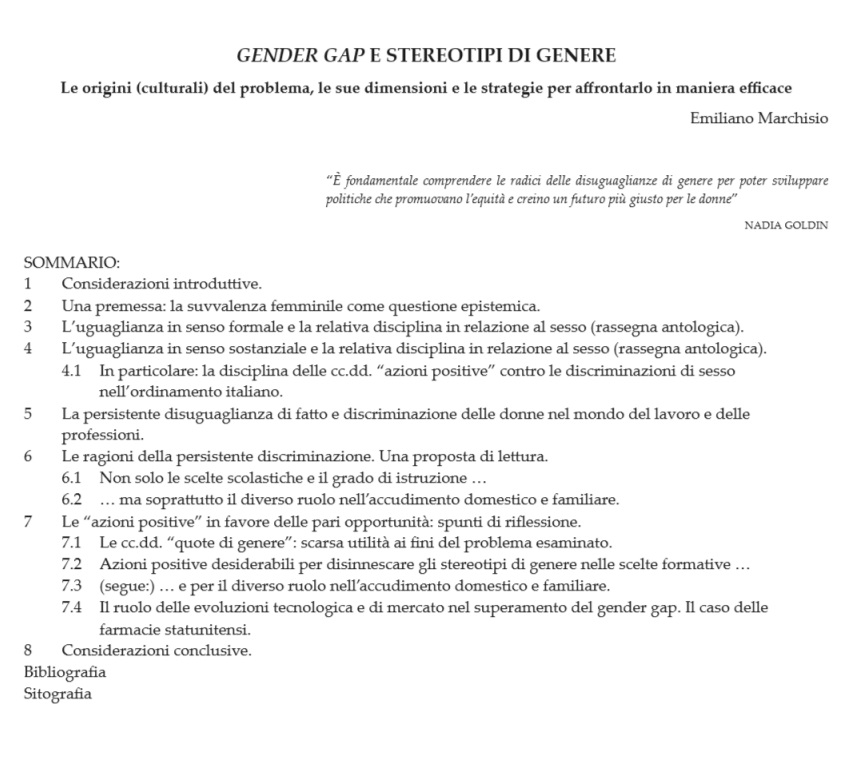 GENDER GAP E STEREOTIPI DI GENERE